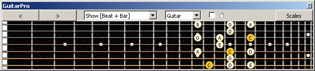 GuitarPro6 7B5B2:5A3 at 12 C pentatonic major scale 313131 sweep pattern